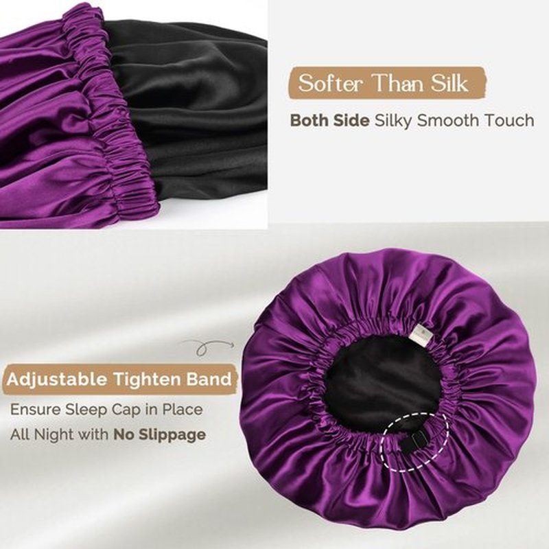 YANIBEST Silk Bonnet Satin Bonnet for Sleeping Women and Men, Adjustable Double Layer Hair Bonnet for Curly Braids Hair Bright Purple