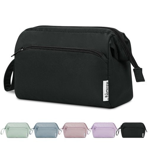 Narwey Large Makeup Bag Women Wide-open Make up Bag Travel Cosmetic Bag Organizer Toiletry Bag for Cosmetics Toiletries Accessories (Black)
