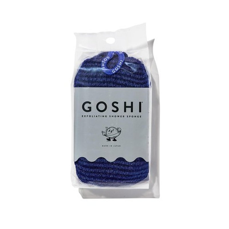 GOSHI Exfoliating Shower Sponge - Rip-Resistant, Rapid-Drying Exfoliating Bath Sponge for All Skin Types - Indigo Blue - Made in Japan