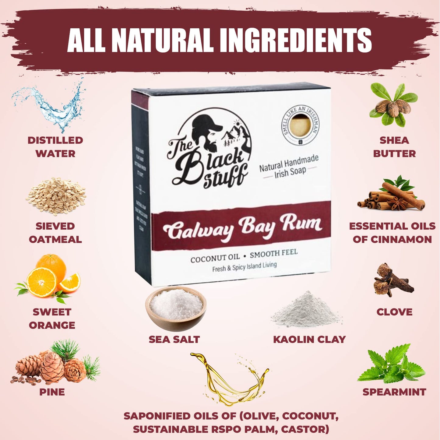 The Black Stuff All Natural Bar Soap for Men Handmade Cold Process Soaps with Organic Ingredients and Essential Oils - Mens Soap for Daily Use, Galway Bay Rum Body Soap