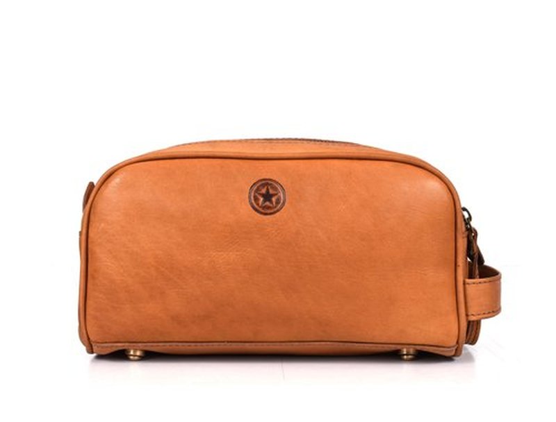 10" Premium Leather Toiletry Travel Pouch With Waterproof Lining | King-Size Handcrafted Vintage Dopp kit By Aaron Leather Goods (Walnut Tan)