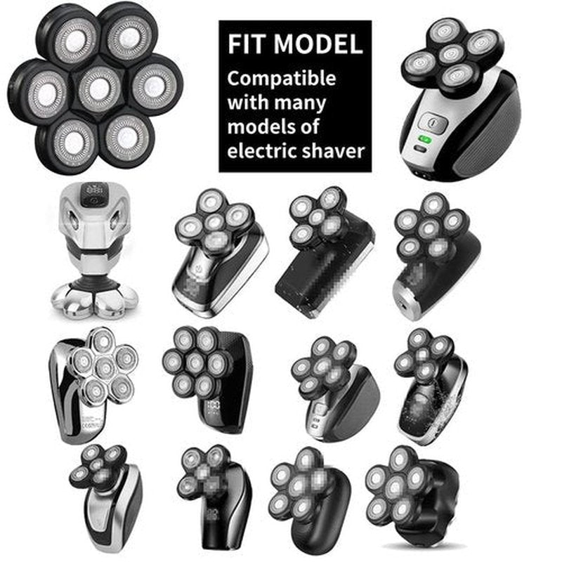 7 Blades Head Shaver Replacement Heads Electric Shaver Head Shaver Universal Replacement Blades Electric Razor for Men (7D Black)