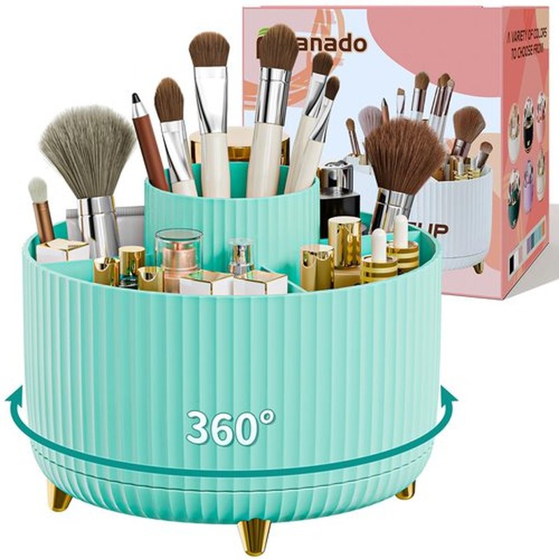 360° Rotate Makeup Brush Holder Organizer, Makeup Organizers Countertop, Makeup organization and Skincare Storage for Vanity, Desktop, Bathroom (Mint Green)