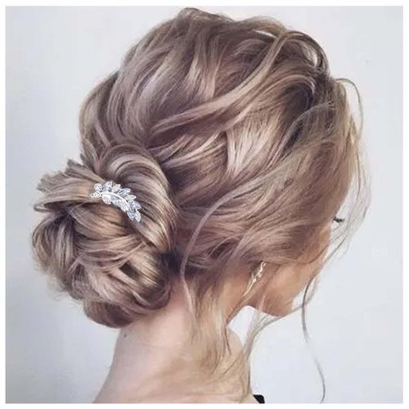 Yheakne Vintage Rhinestone Crystal Hair Comb Blue Crystal Wedding Headpieces Rhinestone Side Comb Hair Clip Hair Gold Cz Leaf Comb Barrette Bridal Headwear Accessories Jewelry for Women (Silver)