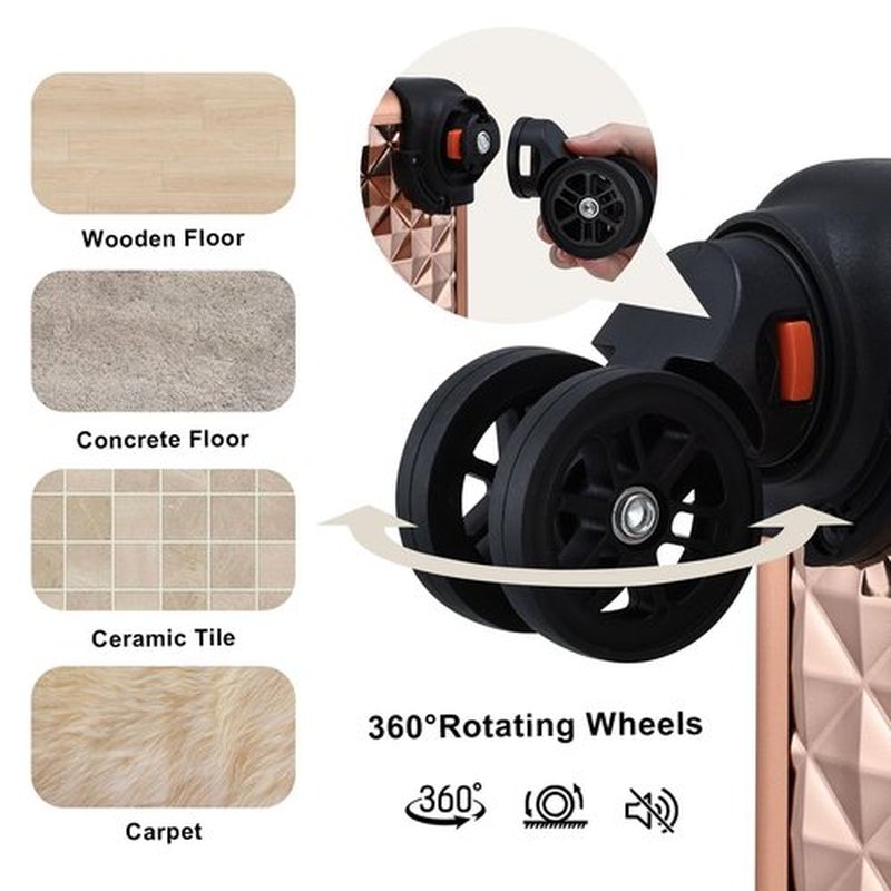 Beauty Rolling Makeup Train Case Cosmetic Trolley 4 Tray Sliding Rail Removable Middle Layer with Key Swivel Wheels Salon Barber Case Cosmetic Organizer Storage Large Travel Case - Rose Gold Diamond