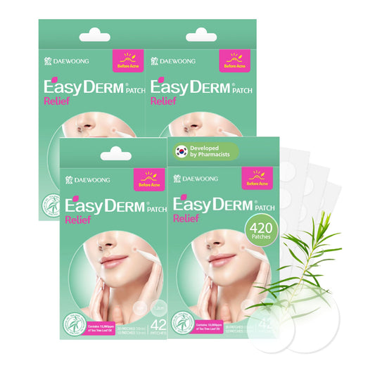 EasyDerm Relief Invisible Patch 4 Packs (168 Patches) | 10,000 ppm Tea Tree Oil, Ultra-Slim 0.1mm, Waterproof Acne Patch, Clear Skin Essential for Daily Care, Summer & Travel Essentials