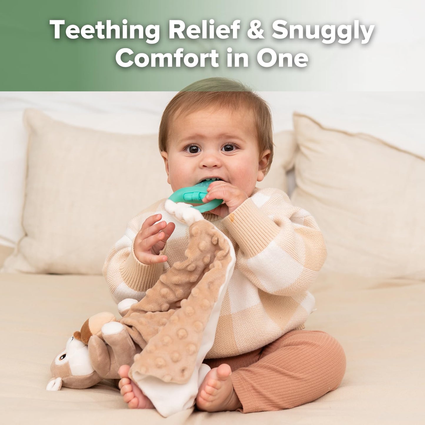 Haakaa Baby Lovey with Freezer Teether, Security Blanket with Baby Teething Toys, Water-Fillable Silicone Teether for Teething Relief, Soft Baby Lovey Gift for Newborns