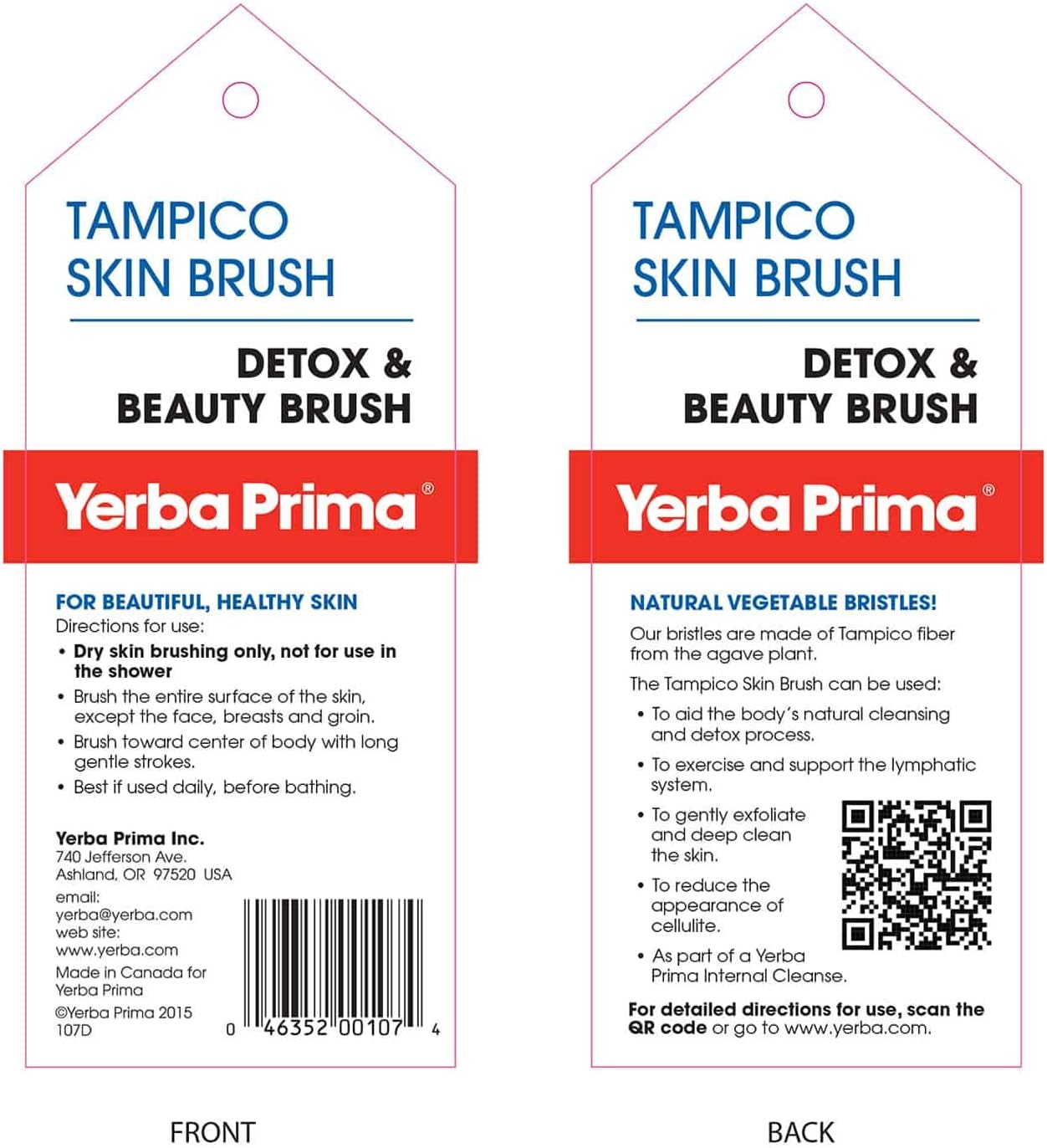 Yerba Prima Tampico Skin Brush (Pack of 2) - Natural Vegetable Fiber Bristles for Dry Skin Brushing