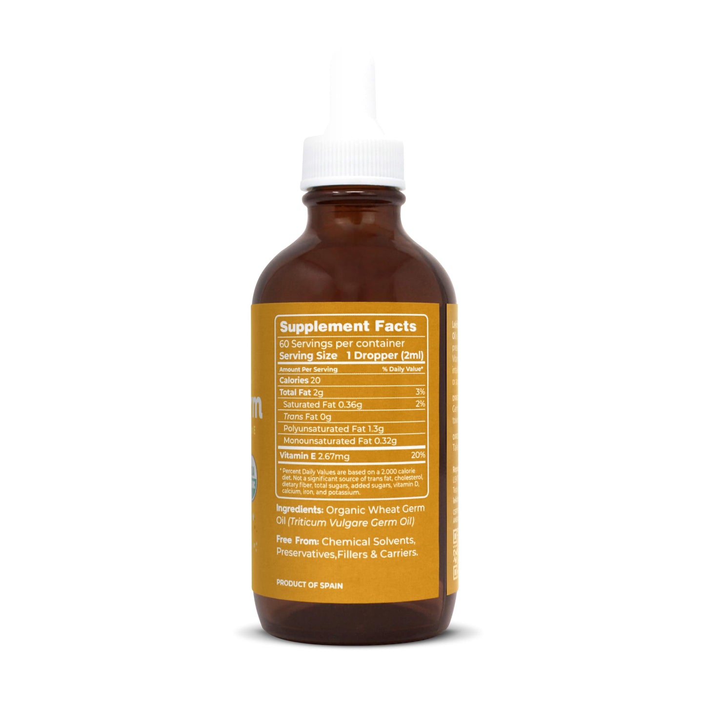 Lekithos Organic Wheat Germ Oil | 4 FL OZ (120 ML) | CO2 Extract | Premium Omega 3-6-9 Complex + 2.5mg Vitamin E | Supports Dry Skin & Cellular Health | Dropper in Glass Bottle | Made In Spain