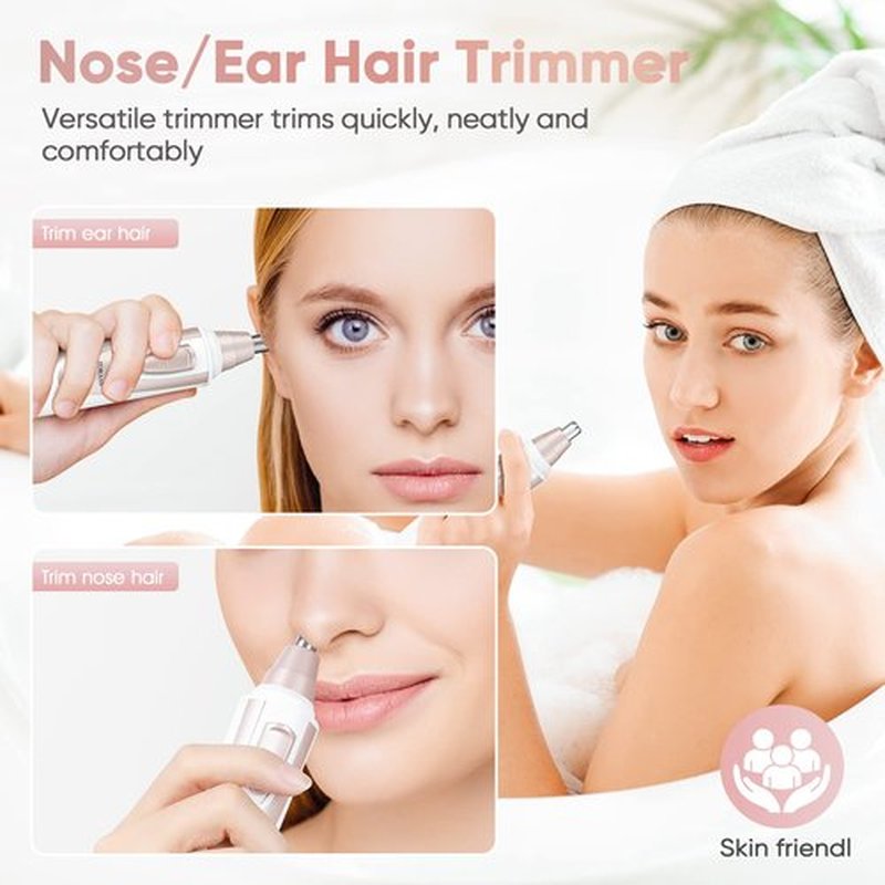 Ear and Nose Hair Trimmer Clipper - 2024 Professional Painless Eyebrow & Facial Hair Trimmer for Men Women, Battery-Operated Trimmer with IPX7 Waterproof, Dual Edge Blades for Easy Cleansing Pink
