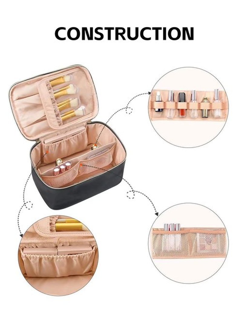 KITENROM Extral Large Makeup Bag Portable Cosmetic Bags for Women Zipper Pouch for Purse Make Up Case with Detachable Divider Toiletry Organization Waterproof Beige