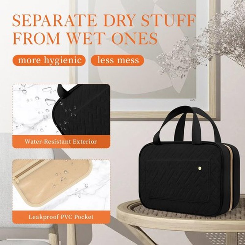 HOTOR Travel Toiletry Bag for Women with Hanging Hook - Portable Cosmetic Case, Toiletry Bag for Traveling Women, Waterproof Travel Essentials, Black