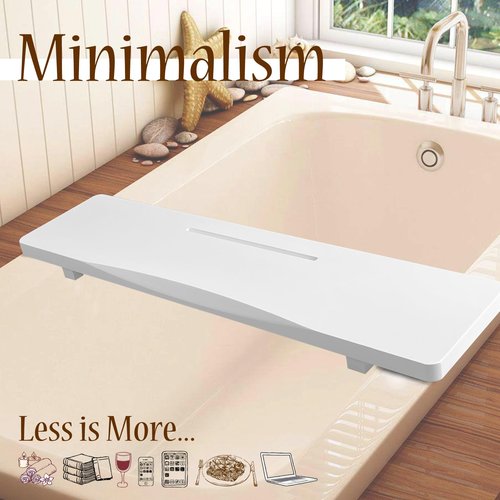 Stylish White 1.2IN Thickened Board Bamboo Bathtub Tray Caddy with Adjustable Legs, Minimalistic Design Bath Tray for Tub, Bathtub Accessories, Fits Most Bath Tubs, Ideal for Women
