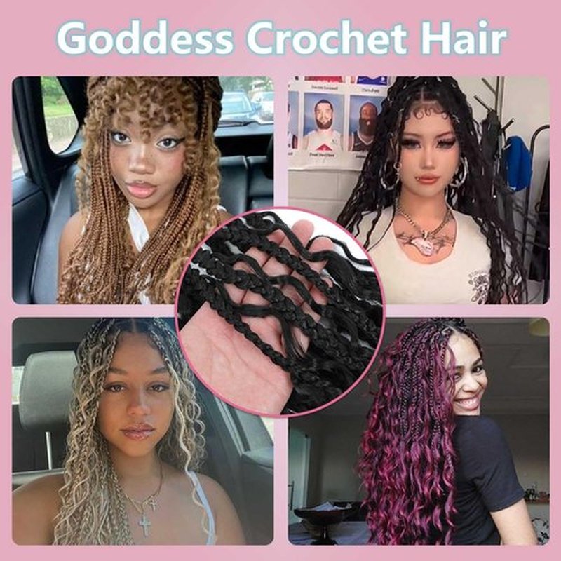 Goddess Box Braids Crochet Hair 14 inch 8Packs Pre Looped Boho Box Braids Braiding Hair Curly Ends Bohomian Crochet Box Braids (T/350#, 14 inch)
