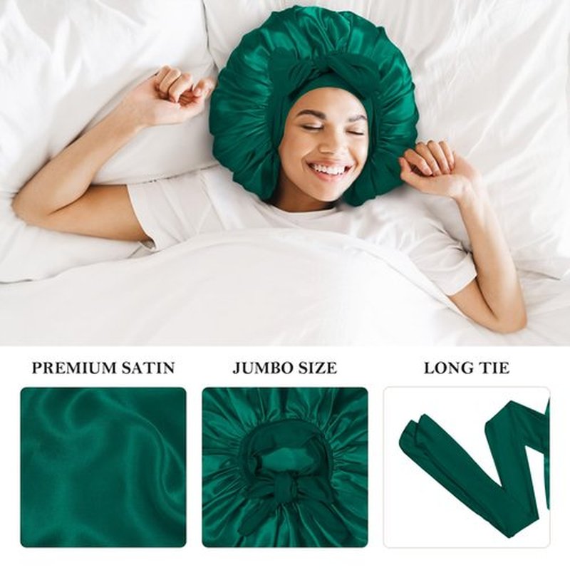 3Pcs Bonnets Silk Bonnet for Sleeping, Jumbo Satin Bonnet for Black Curly Hair Women showercap