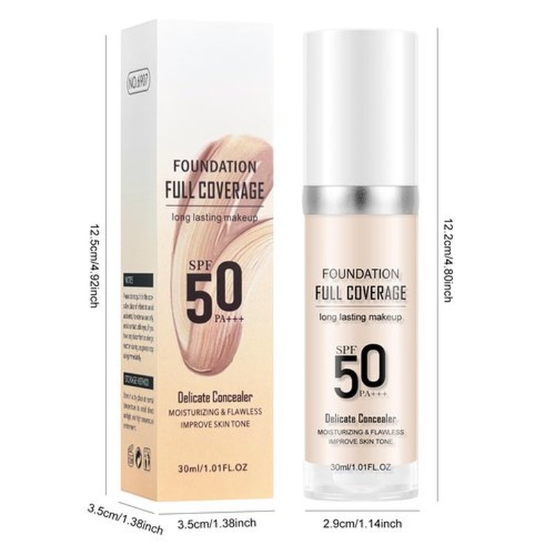 KYDA Liquid Foundation, SPF 50 PA+++, Full Coverage Matte Foundation BB Cream, Moisturizing Flawless Liquid Concealer Foundation, Skin-improving Foundation for All Skin, 1.01 fl oz, IVORY