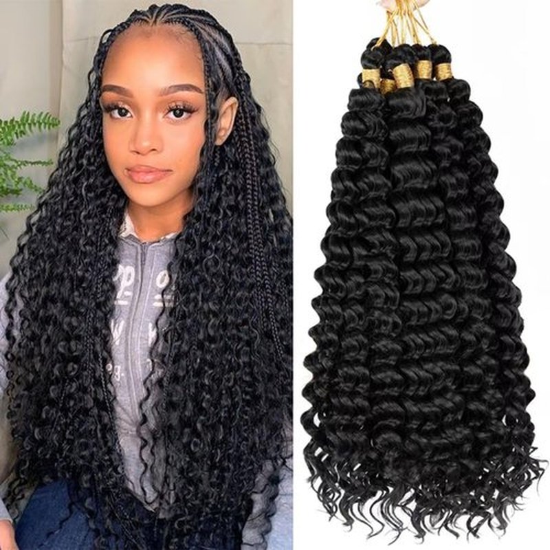 Deep Wave Crochet Hair 26 Inch 6 packs Long Curly Braiding Hair Extensions Ocean Wave Crochet Hair For Black Women Synthetic Ocean Wave Curly Crochet Hair For Boho Box Braids (1B, 26Inch, 6pack)