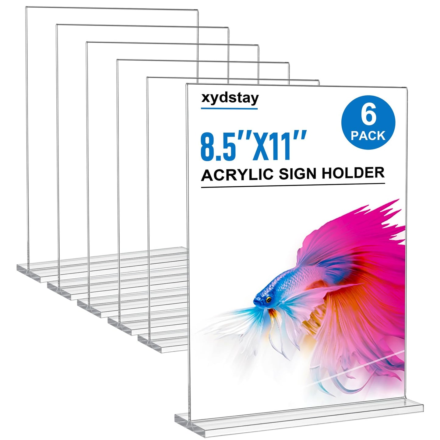 xydstay 6pack Acrylic Sign Holder 8.5 X 11, Vertical T Shape Clear Plastic Sign Holder, Menu Holder, Table Display Stand for Restaurant, Office, School, Store and Home Use