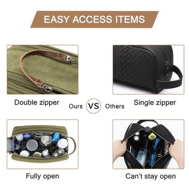 BAGSMART Toiletry Bag for Men, Canvas Travel Toiletry Organizer Dopp Kit Water-resistant Shaving Bag for Toiletries Accessories (Green, Medium)