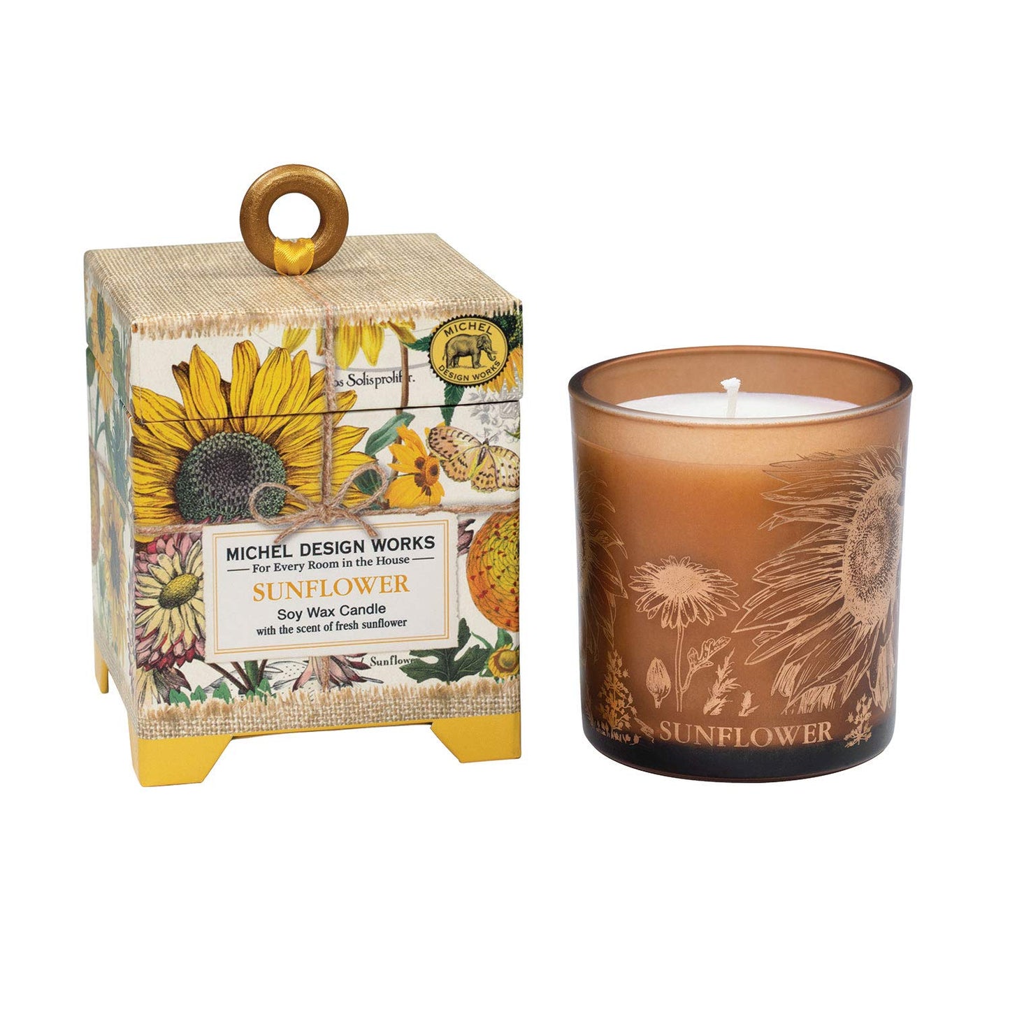 Michel Design Works 6.5 oz Hand Poured Soy Wax Candle, Sunflower, with Decorative Glass Holder and Packaged in a Beautiful Keepsake Gift Box