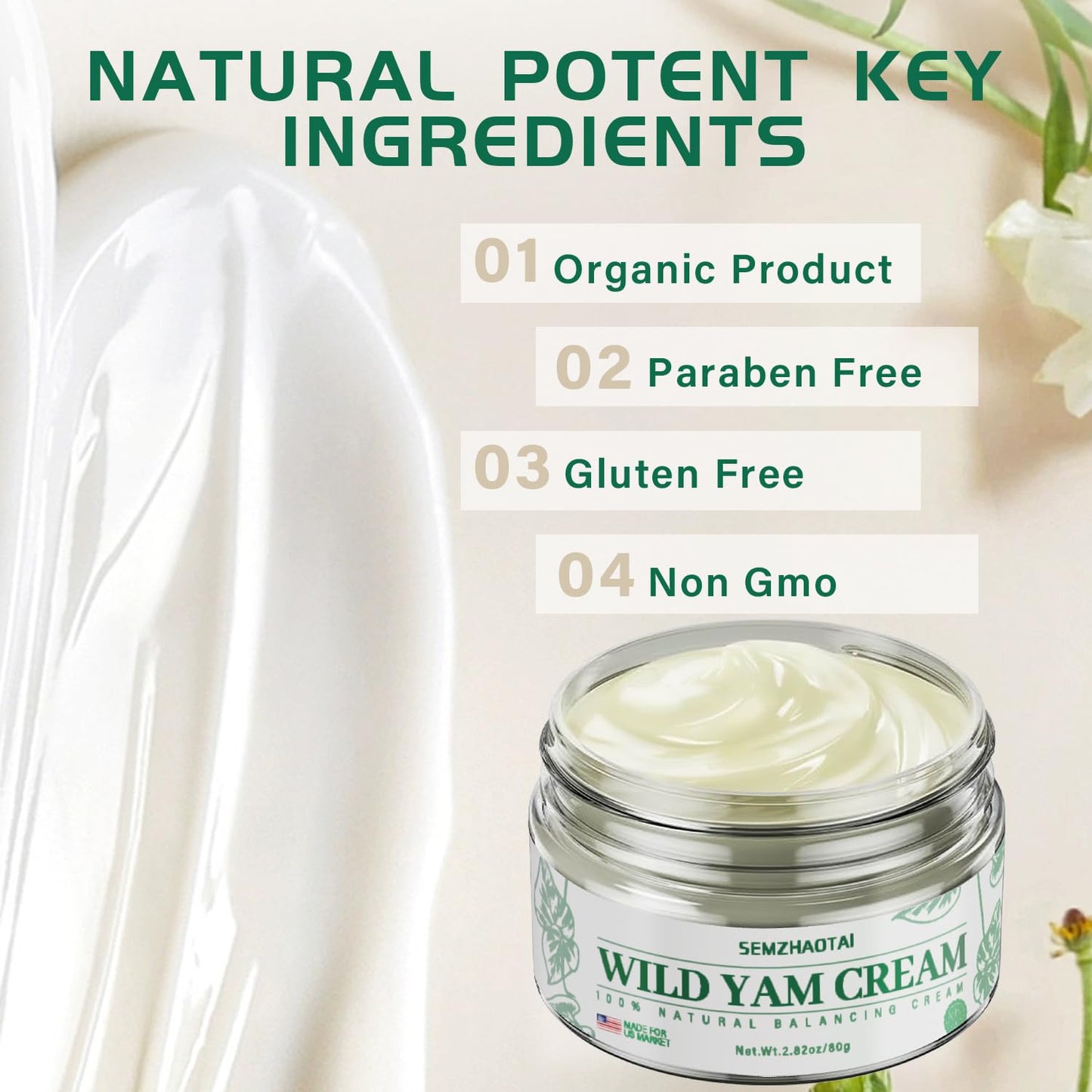 Organic Wild Yam Cream - Hormone Balance & Menopause Relief, Supports Hot Flashes & Night Sweats, 2.82 oz - Designed for the U.S. Market by SEMZHAOTAI