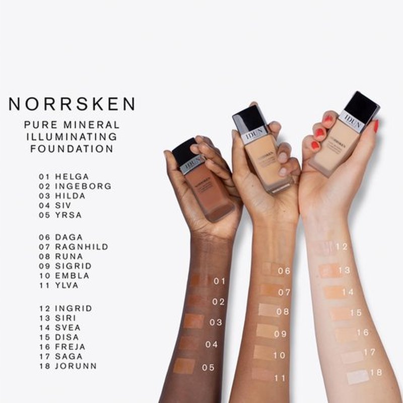 IDUN Minerals Liquid Norrsken Foundation - Silky Smooth Coverage - Luminous, Dewy Finish for Dry and Dull Skin - Water Resistant and Vegan Makeup - 227 Helga - Neutral Deep - 1.01 oz