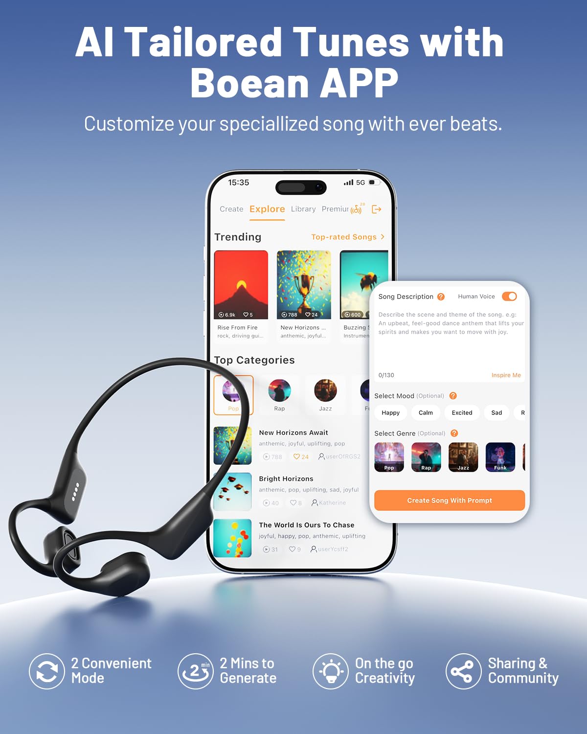 PSIER Bone Conduction Headphones with Dual Driver, IPX8 Waterproof Swimming Headphones Air Conduction Open Ear Buds MP3 Mode 32GB Memory 8H Playtime Bluetooth 6.0 Earbuds Deep Bass for Sports