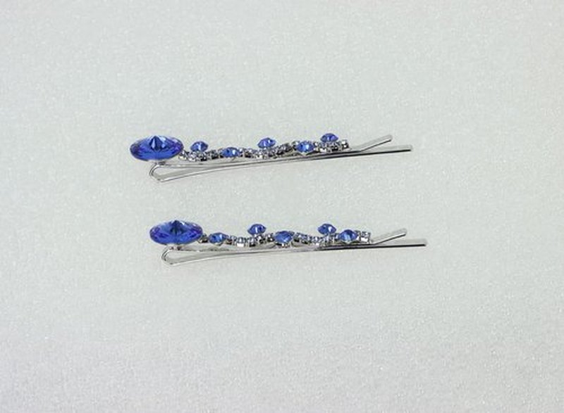 Faship A Pair Of Blue Premium Rhinestone Crystal Floral Hair Clips 2 Pcs Pins - Blue