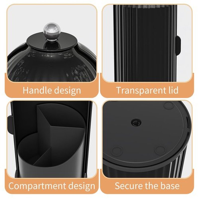 Zufudo Makeup Brush Holder Organizer with Lid 360° Rotating Makeup Organizer Countertop Dustproof Cosmetics Organizer for Vanity Bathroom, Dark Black