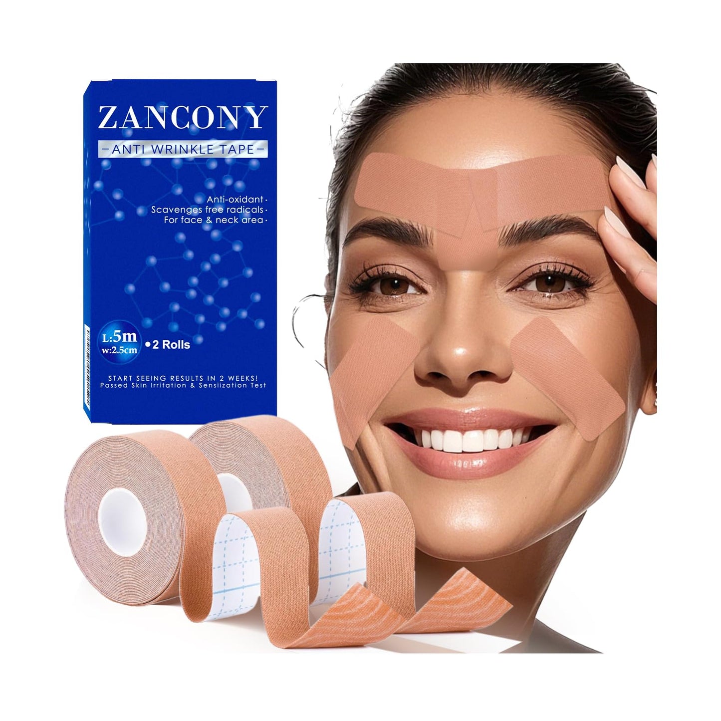 Face Tape for Wrinkles Overnight, Zancony 2 Rolls Multi Functional Facial Tape, Elasticity Lift and Anti Wrinkle,Long Term Prevention of Forehead, Mouth, Crow's Feet, Smile Line, Nose and Neck Wrinkle