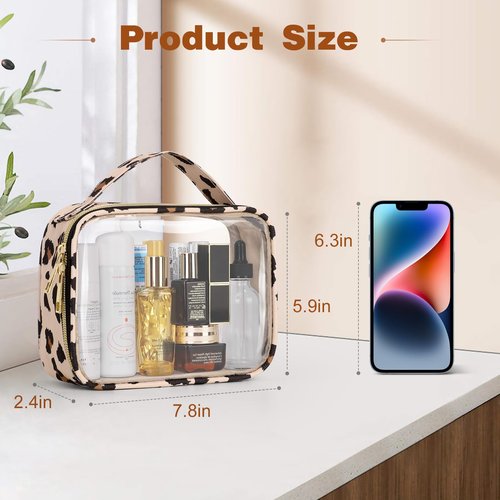 Wedama TSA Approved Toiletry Bag, 3 Pack Clear Makeup Bags with Handles, Quart Size PVC Clear Cosmetic Bags for Women and Men, Carry on Airport Airline Compliant Bag, Leopard Print