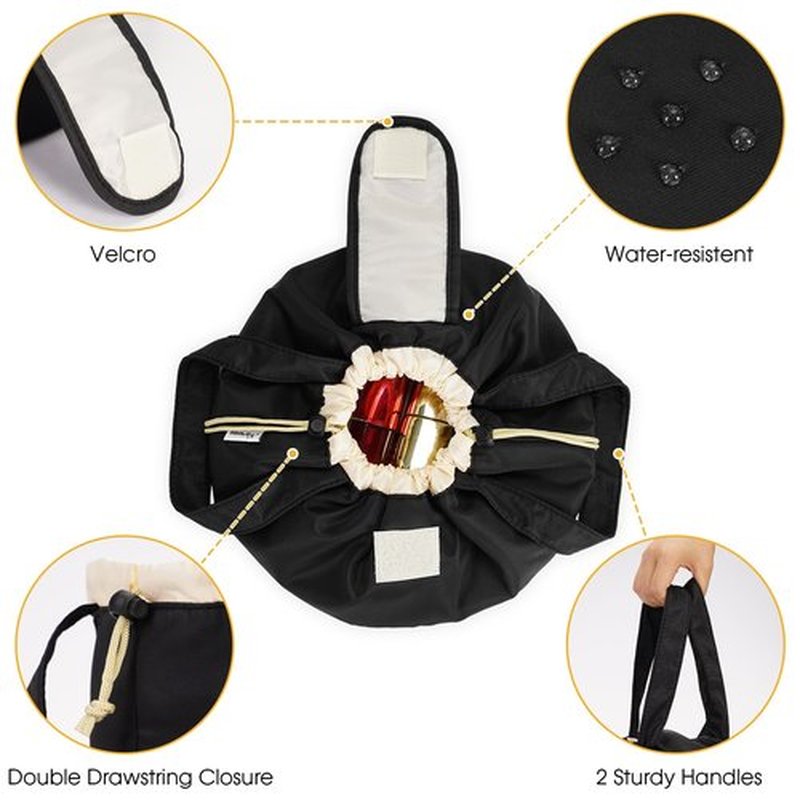 Barrel Drawstring Makeup Bag Large Cosmetic Bag Make up Bags Women Toiletry Organizer for Travel Toiletries Accessories Essentials (Black) (Patent)