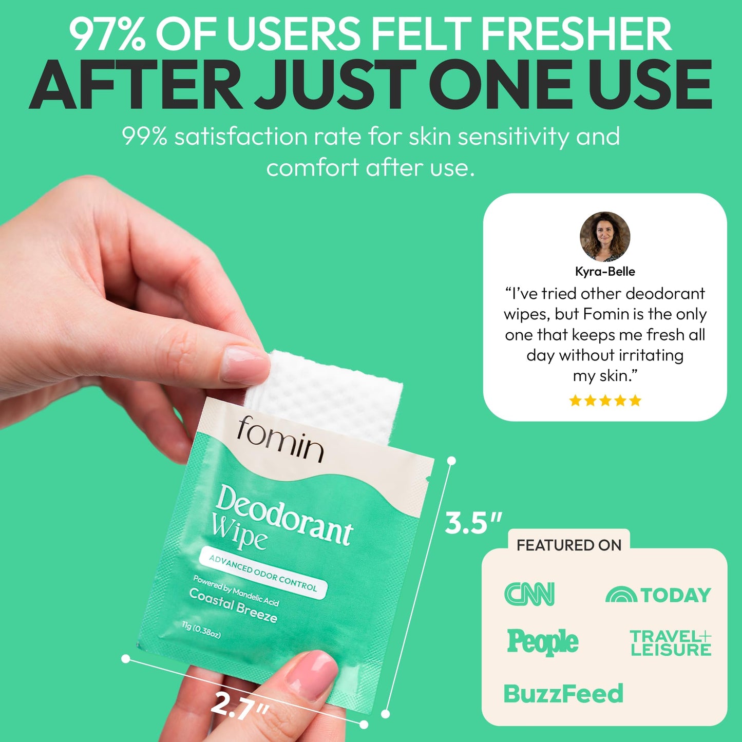 FOMIN Acidified Travel Deodorant Wipes For Women & Men - 30 Count - Coastal Breeze - pH Balanced, Mini Deodorant Travel Size Wipes - Plastic-Free, Individually Wrapped Underarm Body Wipes
