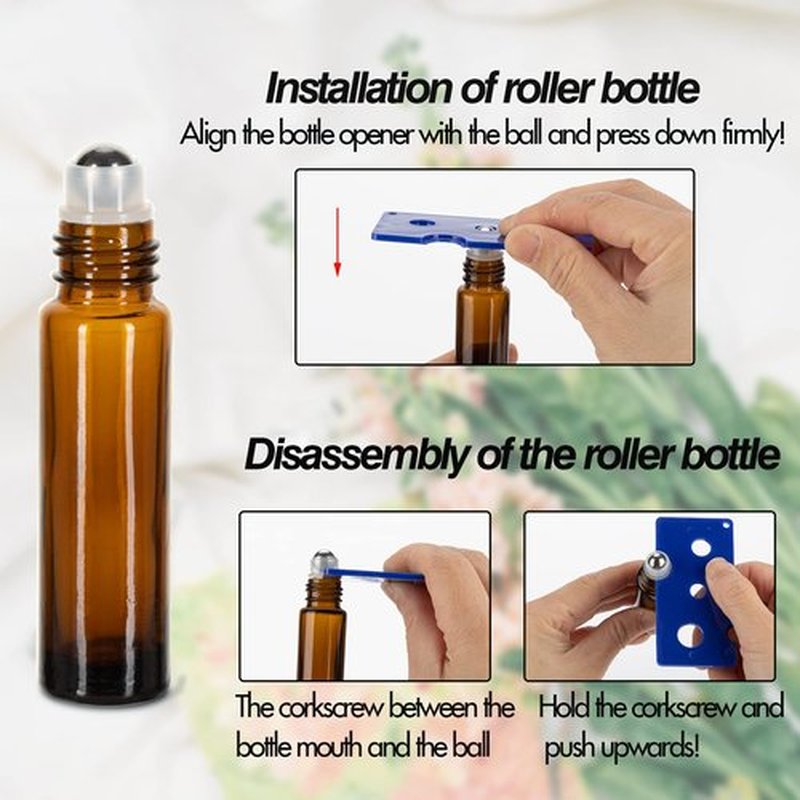 6 Pack Essential Oil Roller Bottles, 10ml Roller Balls for Essential Oils, Amber Glass Roller Bottles, Roll on Bottles with Stainless Steel Roller Balls, Labels, 1*Openers, 1*Funnels, 1*Dropper
