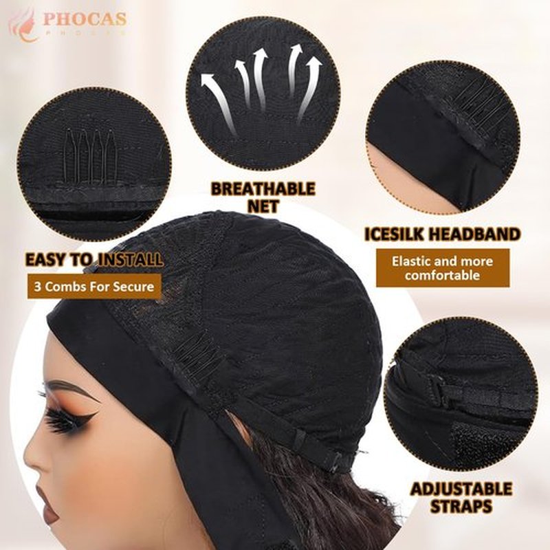 PHOCAS Curly Headband Wig Highlight Brown Headband Wigs 23‘’/58cm Synthetic Headband Wig for Women Daily Use