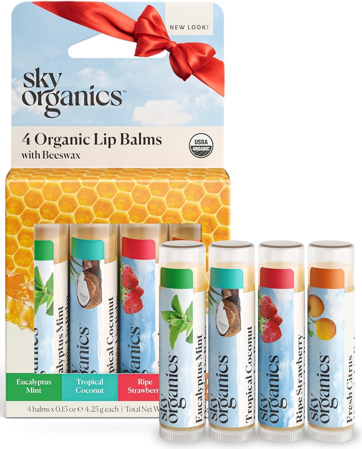 Sky Organics Raisin Tinted Lip Balm for Lips to Moisturize, Soften & Add A Wash of Color, 4pk.