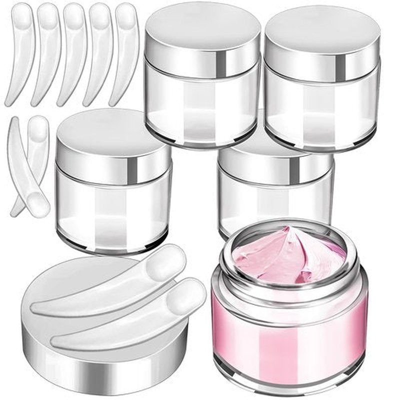 MotBach 4 Pack 2oz Glass Jars with Lids,Small Glass Jars with Lids and Inner Liners,60ml Empty Glass Jars Travel Toiletries Cosmetic Containers with Spatulas for Slime Sample Lip Balm Cream Lotion