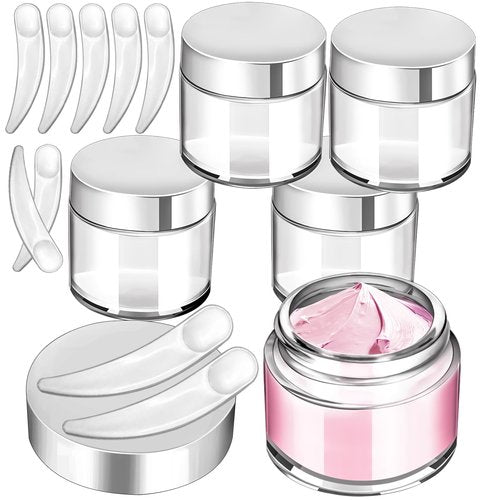 MotBach 4 Pack 2oz Glass Jars with Lids,Small Glass Jars with Lids and Inner Liners,60ml Empty Glass Jars Travel Toiletries Cosmetic Containers with Spatulas for Slime Sample Lip Balm Cream Lotion