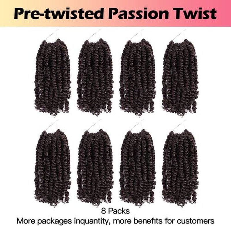 Niseyo 10 Inch Passion Twist Hair Pre-twisted 8 Packs Pre-looped Crochet Passion Twist Crochet Hair Short Braids (4#/Brown)