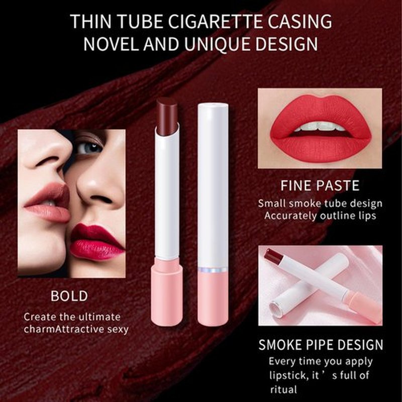 KYTVPL 4 Colors Matte Lipstick,Matte Velvet Lipstick,Little Small Smoke Tube Lip Tint Set,Non-Sticky and Long Lasting 24 Hours Waterproof Ladies Lip Balm Lipstick (Set A)