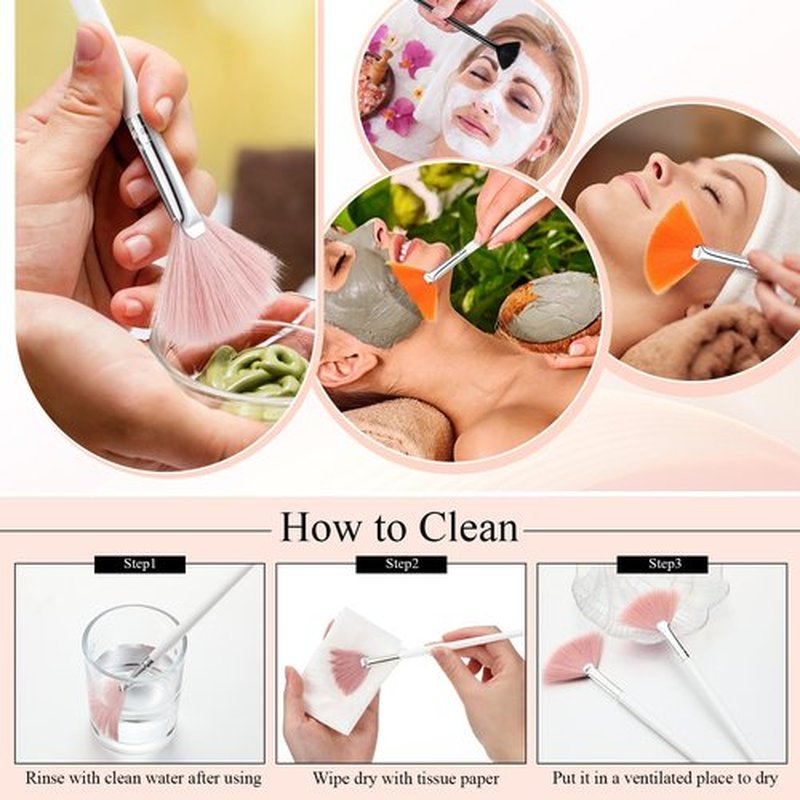 Maitys 9 Pieces Facial Brushes Fan Mask Brushes, Soft Facial Applicator Brushes Tools for Peel Glycolic Mask Makeup for Mud Cream (Pink,yellow,white)