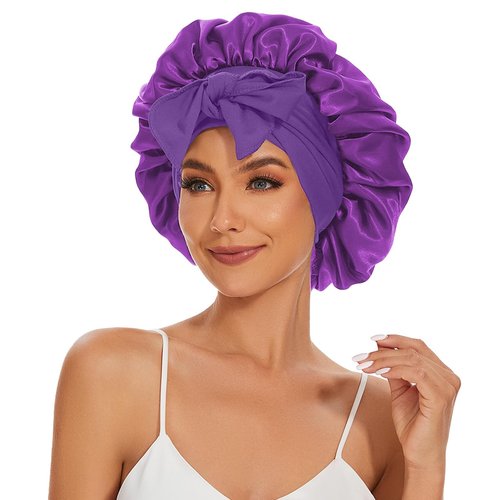 Satin Silk Bonnet Hair Bonnet for Sleeping Jumbo Sleep Cap, Bonnet for Women Curly Hair, Double Layer Bonnet with Tie Band, Shower Cap