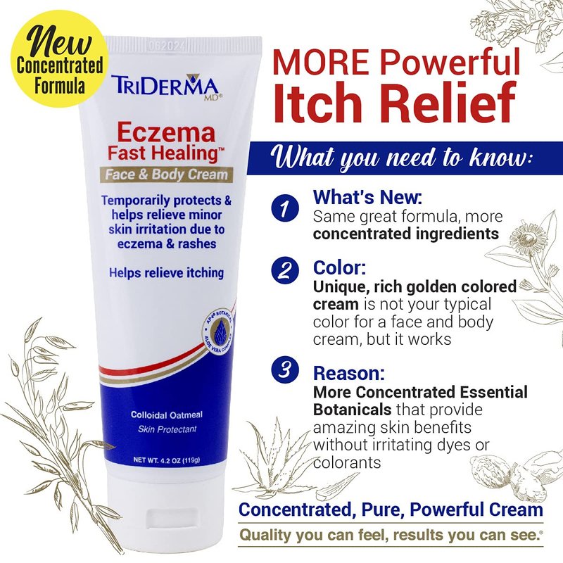 TriDerma Fast Healing Eczema Cream for Adults, FSA Eligible, Colloidal Oats, AP4 Aloe Vera Gel, Vitamins, Eczema Relief Cream for Face & Body Itchy Skin & Rashes, No Cortisone or Fragrance - 4.2oz
