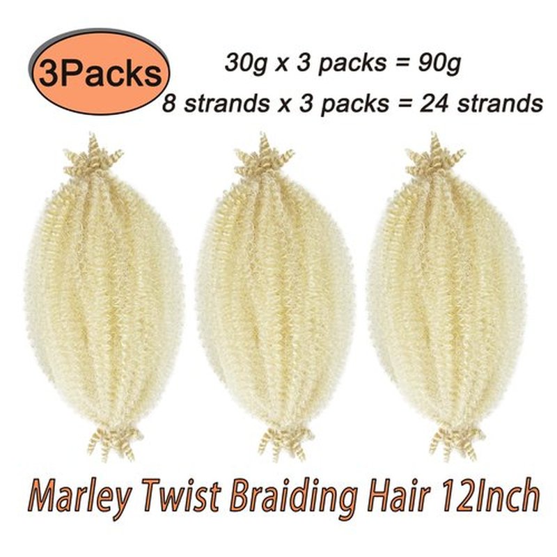 Marley Twist Braiding Hair 12 Inch Kinky Braiding Hair Springy Twist Wrapping Hair for Soft Locs Springy Afro Twist Hair Pre Fluffed Spring Twist Hair for Braiding Hair (12 Inch (Pack of 3), 613#)