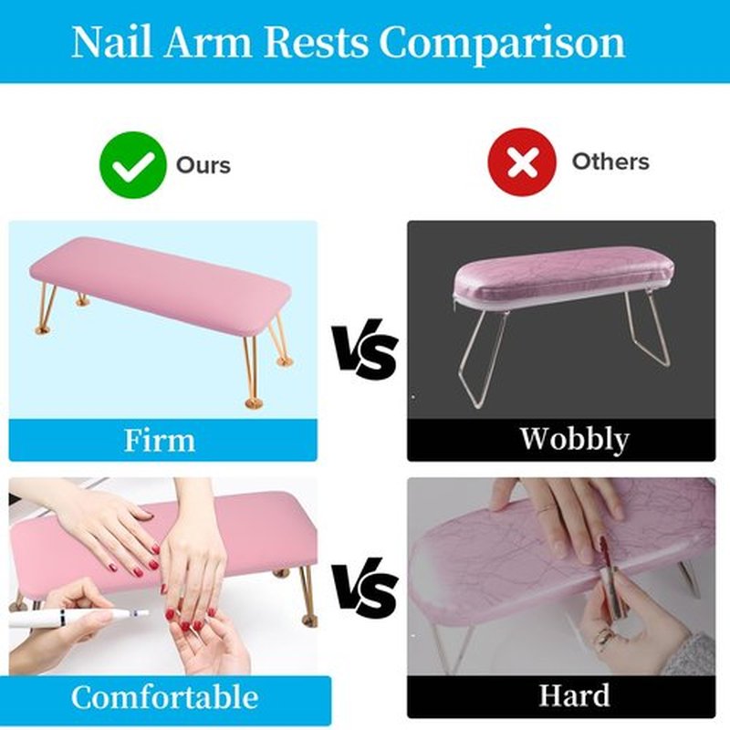 Merterfly Arm Rest for Nails, Sturdy Nails Arm Rest for Nail Tech with Space for Nail Lamp, Reduces Back Pain, Easy Clean Hand Rest for Manicures and Pedicures (Pink)