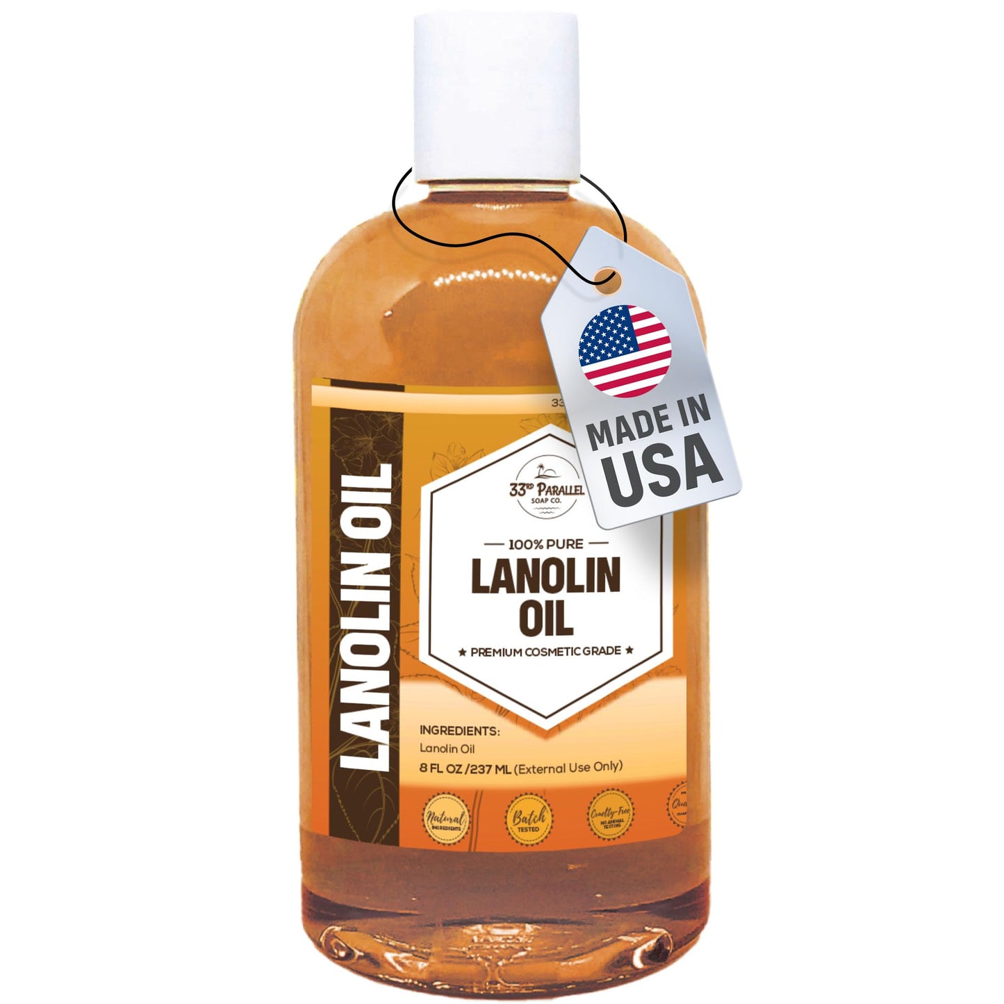 Lanolin Oil (8oz) | Cold Pressed Unrefined |Deep Moisturizer for Skin, Lips & Hair | Softens, Protects & Restores Dry or Cracked Skin | Natural Emollient for Creams, Balms & Conditioners | 8 OUNCES