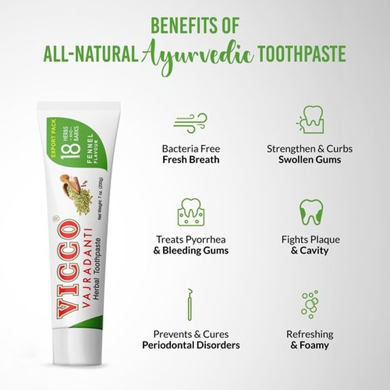 Vicco Vajradanti Herbal Toothpaste with Fennel Flavour - Contains 20 Ayurvedic Herbs and Barks, 100% Natural, Vegan & Cruelty-Free - 7 oz (Pack of 3)