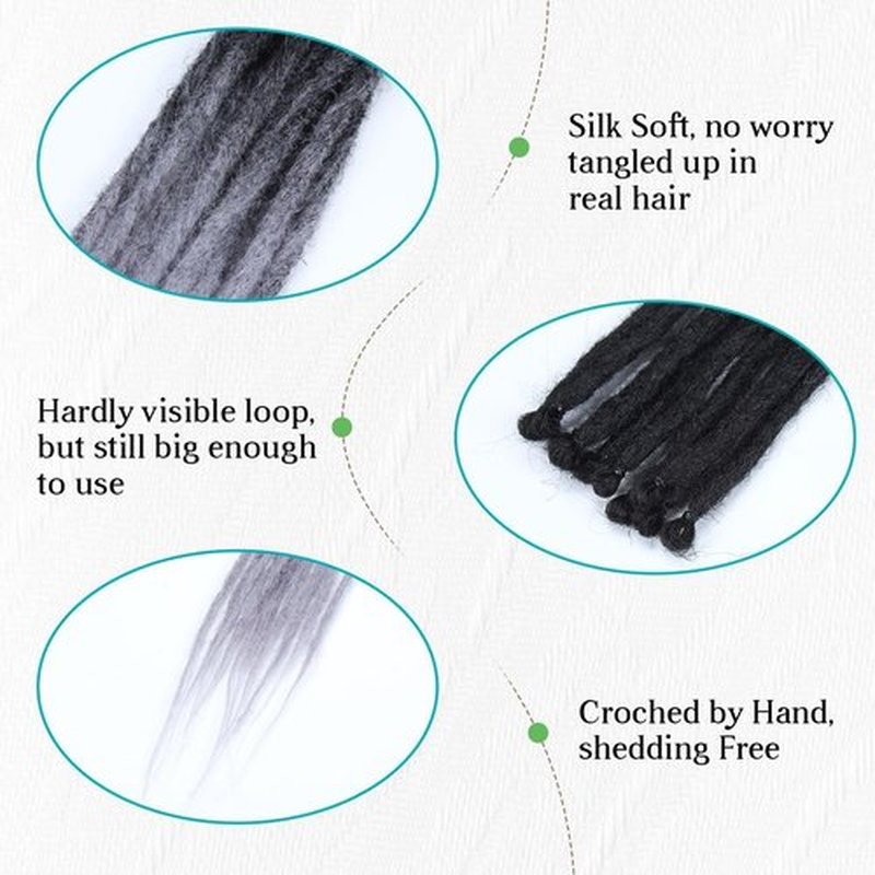 Quisduis 30 Inch Gray Dreadlock Extensions, 20 Strands Synthetic Single Ended Dreads Thin Soft Crochet Dreads Extensions Hippie Style Dreadlock for Woman