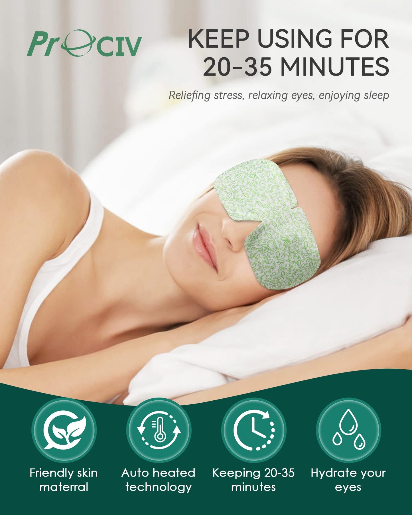 ProCIV 10 Packs Steam Eye Mask, Unscented Self Heated Eye Masks for Dark Circles and Puffiness Disposable Warming Eye Masks for Soothing Headache Reliefing Eye Fatigue (Unscented)
