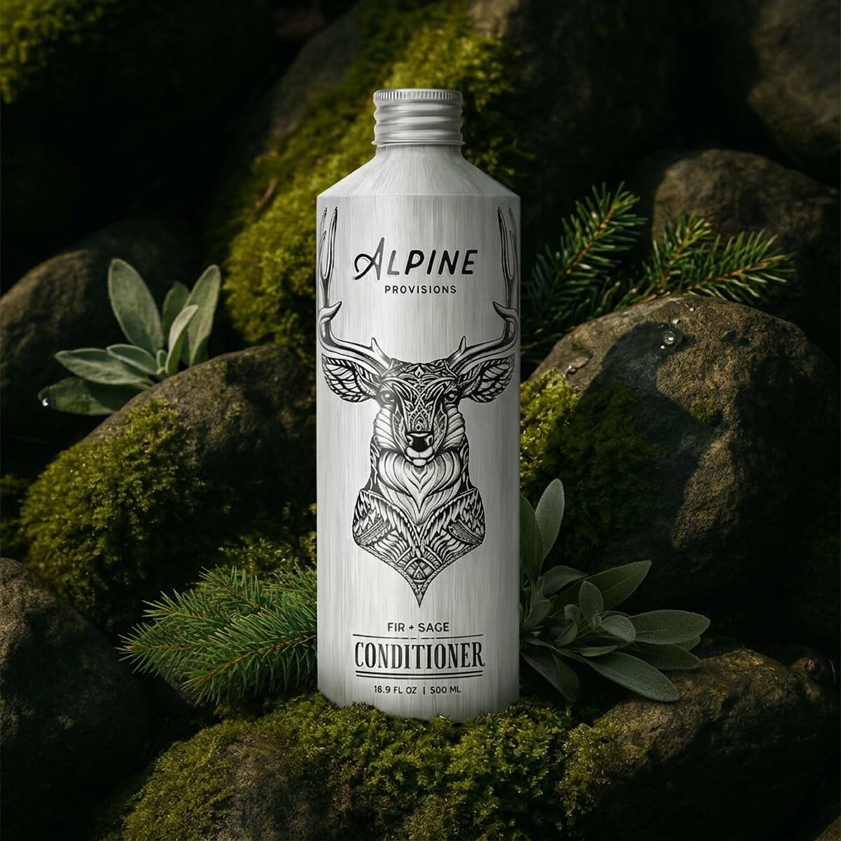 Alpine Provisions Natural & Organic Conditioner with Fir & Sage – Moisturizing Hair Conditioner with Aloe Vera, Sunflower Oil & Essential Oils – Sulfate-Free, Vegan, Plant Based – 16.9 fl oz